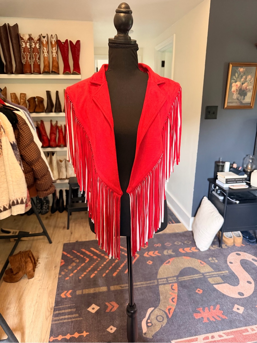 Saints & Hearts Red Fringe Open-Front Women's Cape Jacket
